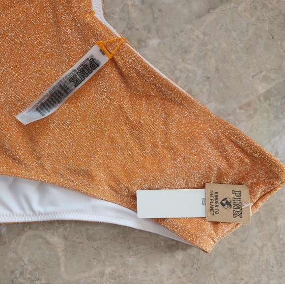M L 🖤VS PINK Swim Shimmer High Waist Cheeky Bikini Bottom Orange - Picture 4 of 4